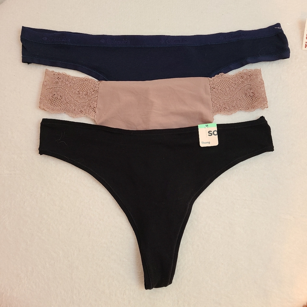 3 Pairs Assorted Soft Cotton & Nylon Thong Panties Size M - New